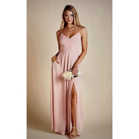 Birdy Grey Devin Chiffon Formal Bridesmaid Prom Dress Maxi Dusty Rose Pink M - Picture 1 of 6